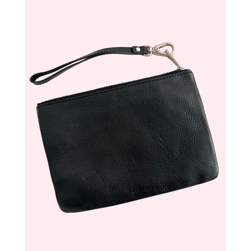 Fossil Black Pebbled Leather Wristlet Zip Pouch Clutch Bag